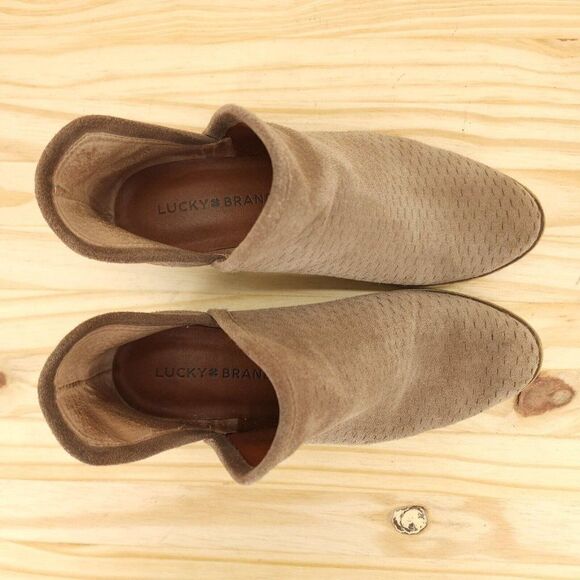 Lucky Brand Women's Ankle Boots Sz 6 Brown Suede Slip On Western Boho Booties - Picture 3 of 9